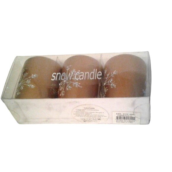 Candles Brown Glitter Snowflake Tea Light  2 1/2 " Tall 2" Top Gift Box Set of 3 - Picture 8 of 14